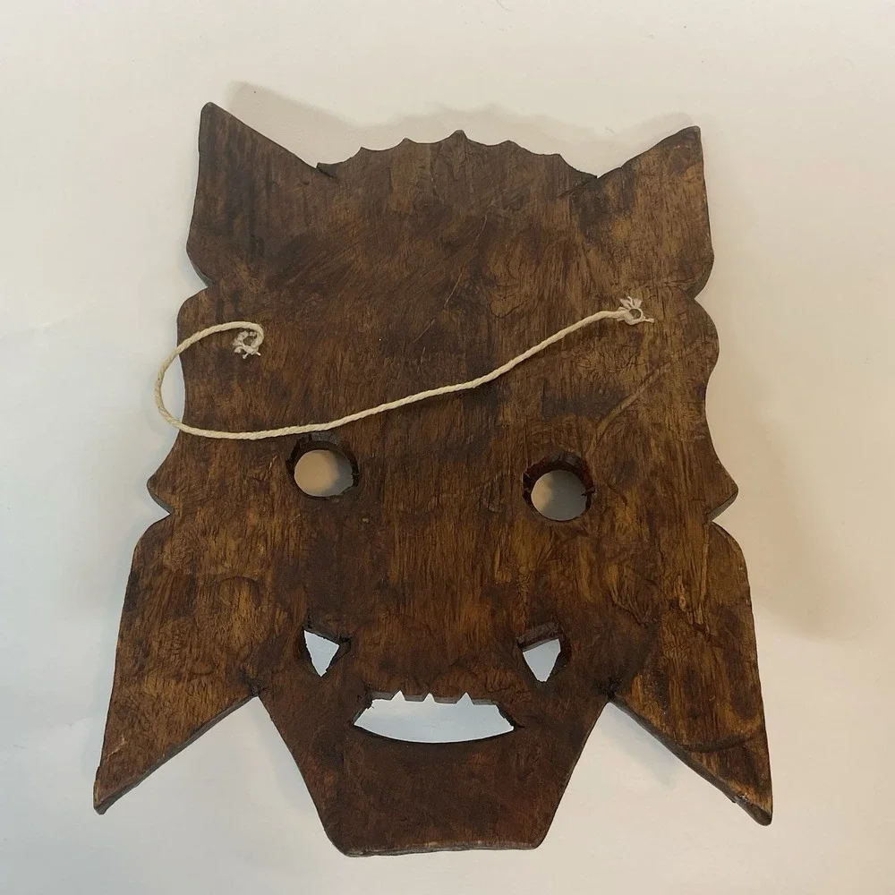 Vtg Hand Carved Wood Mask-Hand Carved & Painted-Decor - Rhinestones - 10 x 7 in.